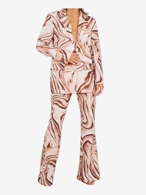 Boohoo Marble Print Blazer & Pants Set